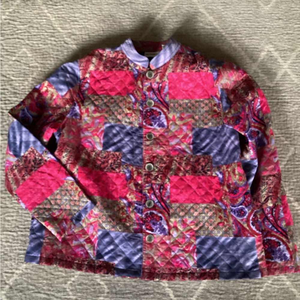 Breckenridge quilted jacket is a patchwork style button-up coat